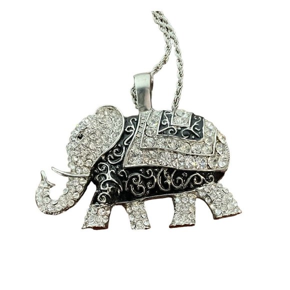 Necklace with Faux Jeweled Elephant Pendant With Rhinestones - Picture 4 of 5
